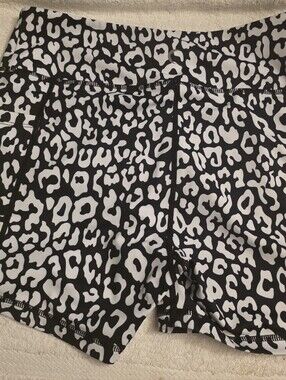 Zyia Black & White Leopard Print Women’s Athletic Shorts